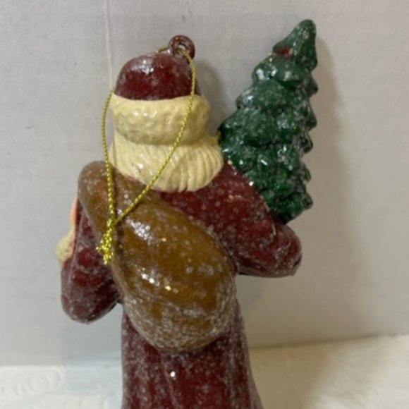 Lg Standing Santa/Father Christmas Glitter Holding w/Tree & Sack Ornament 6" - Picture 3 of 6